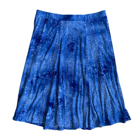 sami & jo blue tie dye sequin & embroidered flowy skirt size medium - Picture 1 of 8